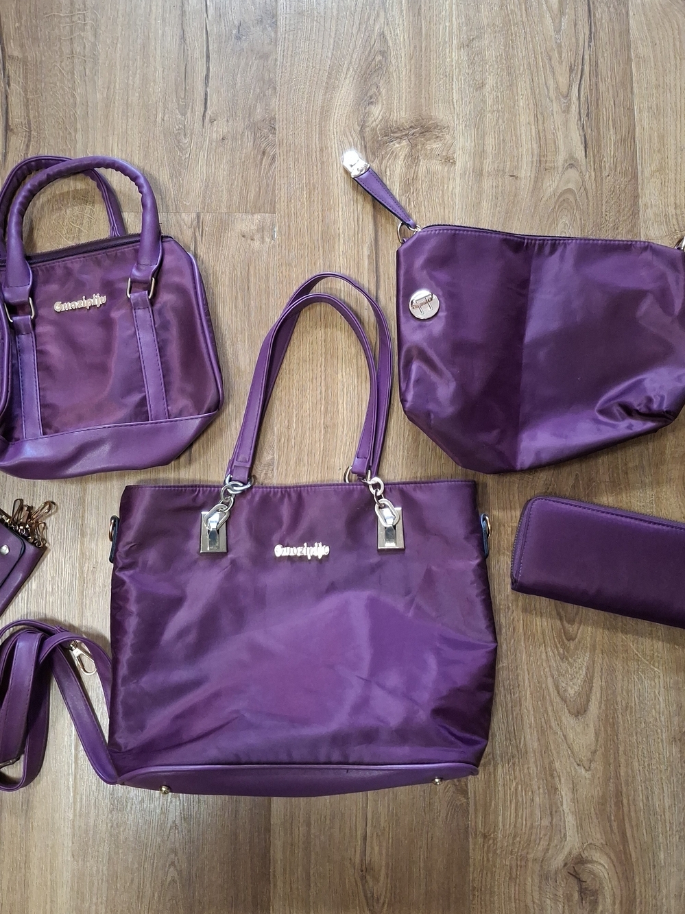 Donzipiju Purses Purple Nylon 6 piece set Wallet & Key Holder
